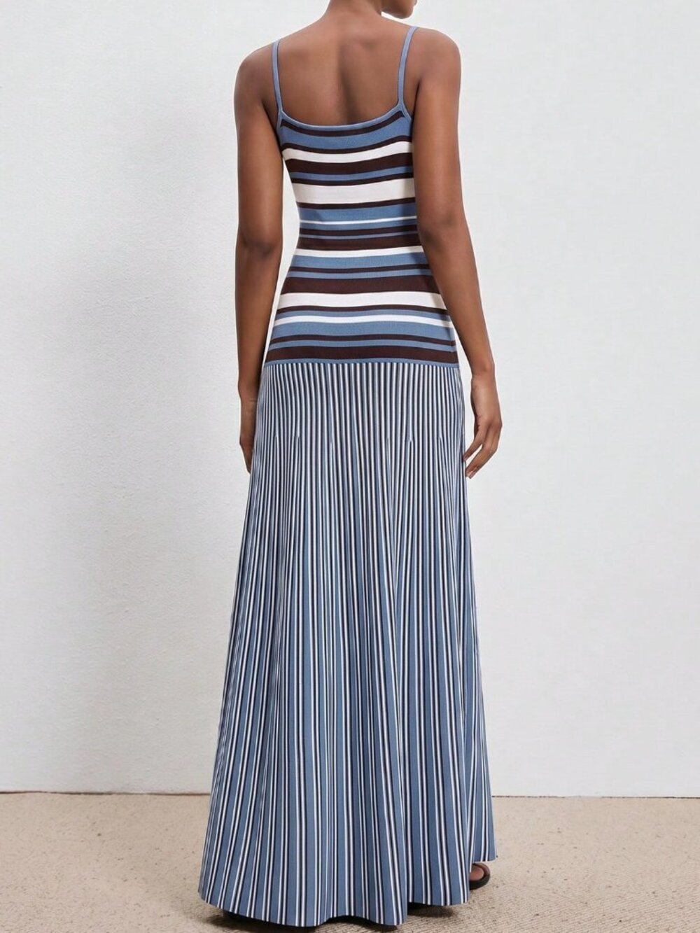 Blue And White Casual Women's Striped Print Color Block Camisole Sweater Dress - Picture 2 of 6